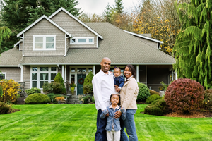 family outside their home